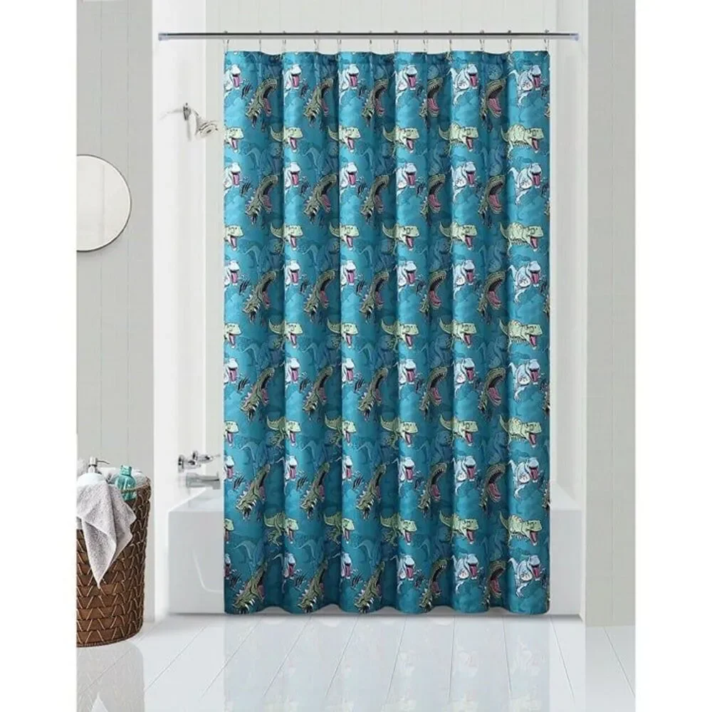 Dinosaur Roar Children Shower Curtain Polyester Blue Green Bath 70 x 72-in NEW